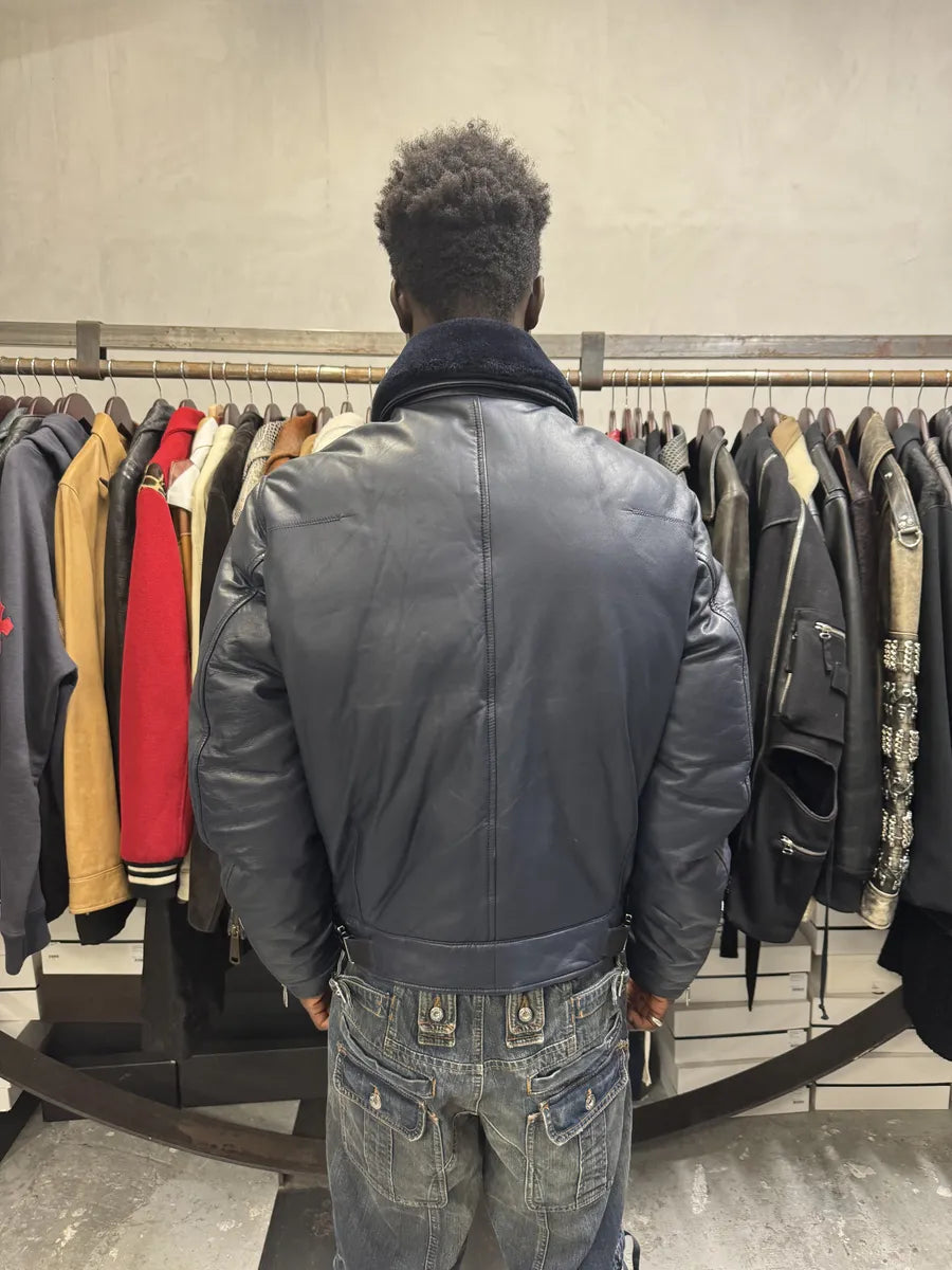 FW2013 Dior Navy Asymmetrical Lambskin Leather Bomber Jacket by Kris Van Assche IocPhZe 5