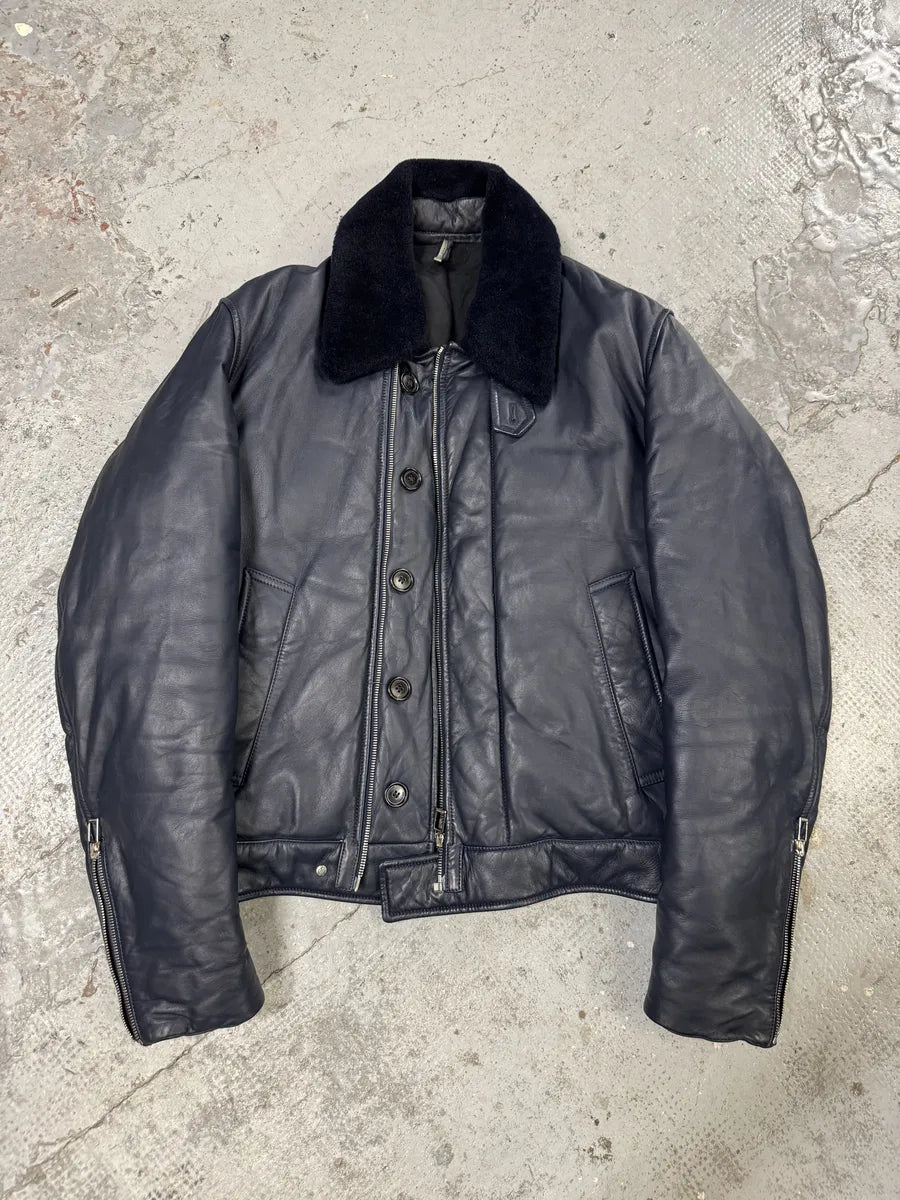 FW2013 Dior Navy Asymmetrical Lambskin Leather Bomber Jacket by Kris Van Assche IocPhZe 6