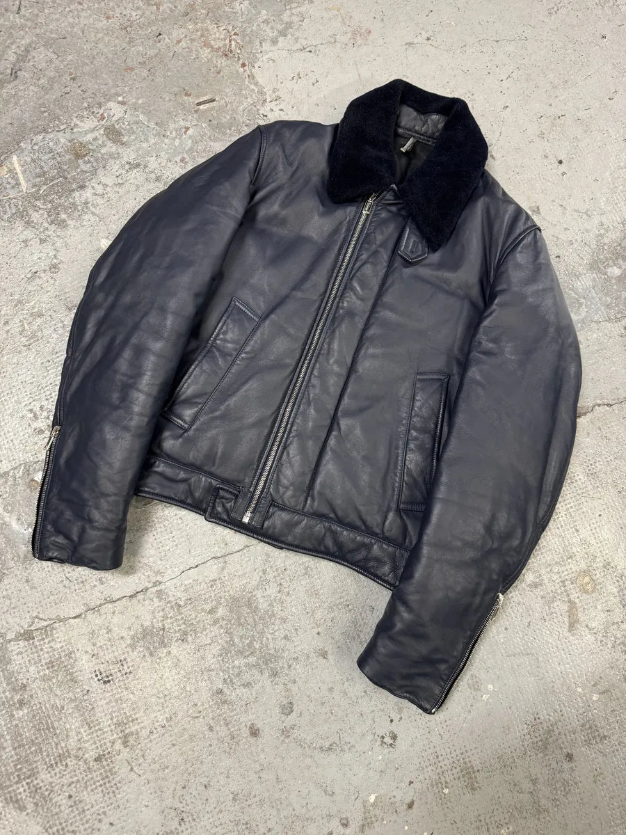 FW2013 Dior Navy Asymmetrical Lambskin Leather Bomber Jacket by Kris Van Assche IocPhZe 7