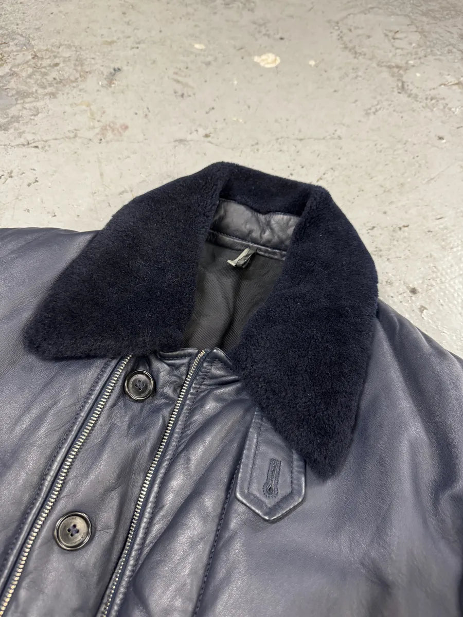 FW2013 Dior Navy Asymmetrical Lambskin Leather Bomber Jacket by Kris Van Assche IocPhZe 9