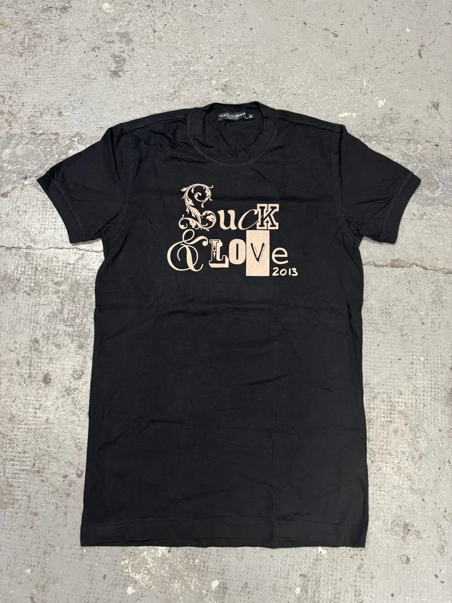 FW2013 Dolce & Gabbana Fuck Love Black T-Shirt TOfyHvs 0