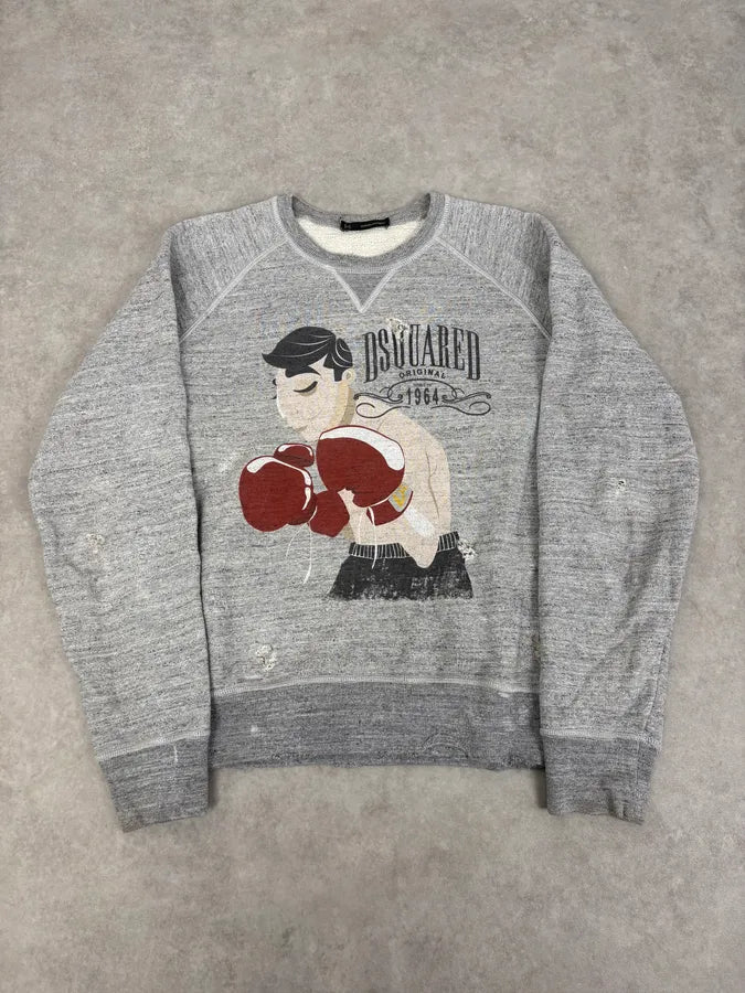 FW2013 Dsquared2 Grey Distressed Boxing Sweater bflCWiy 0