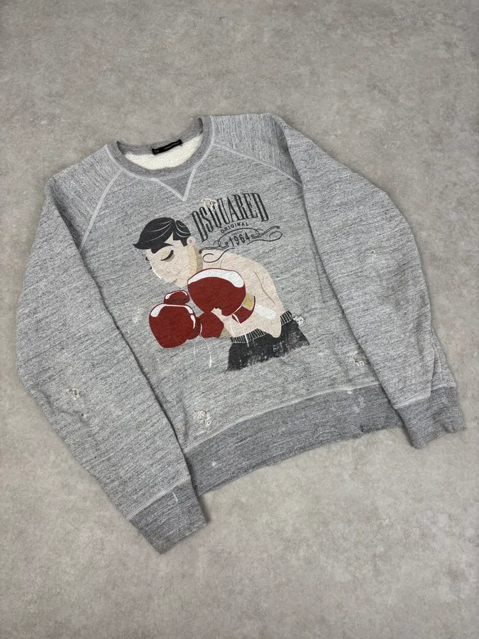 FW2013 Dsquared2 Grey Distressed Boxing Sweater bflCWiy 3