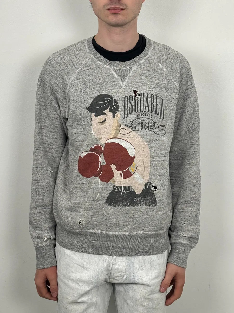 FW2013 Dsquared2 Grey Distressed Boxing Sweater bflCWiy 1