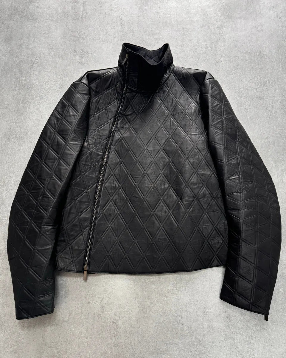 FW2013 Emporio Armani Asymmetrical Losange Leather Jacket (M) YULqboK 1