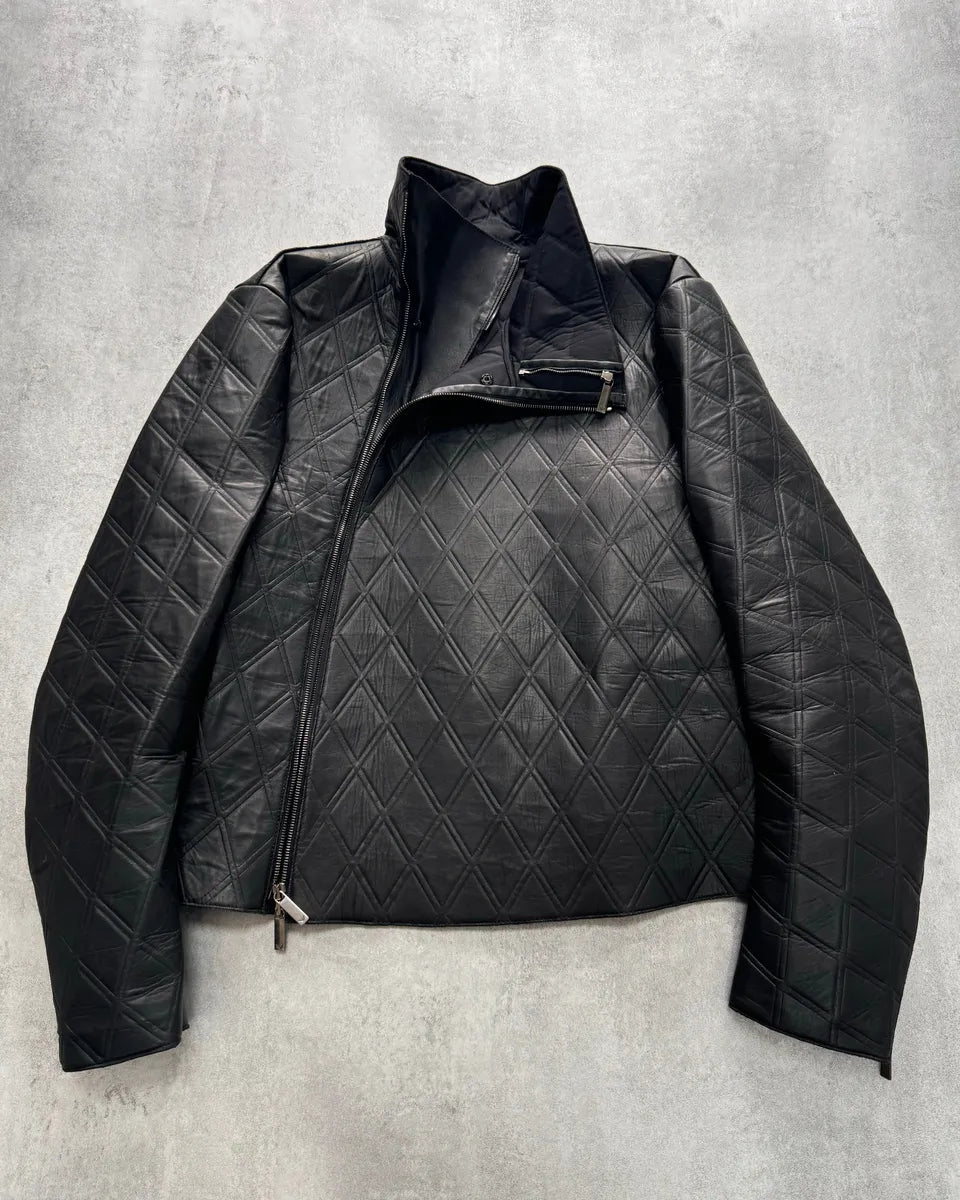 FW2013 Emporio Armani Asymmetrical Losange Leather Jacket (M) YULqboK 11
