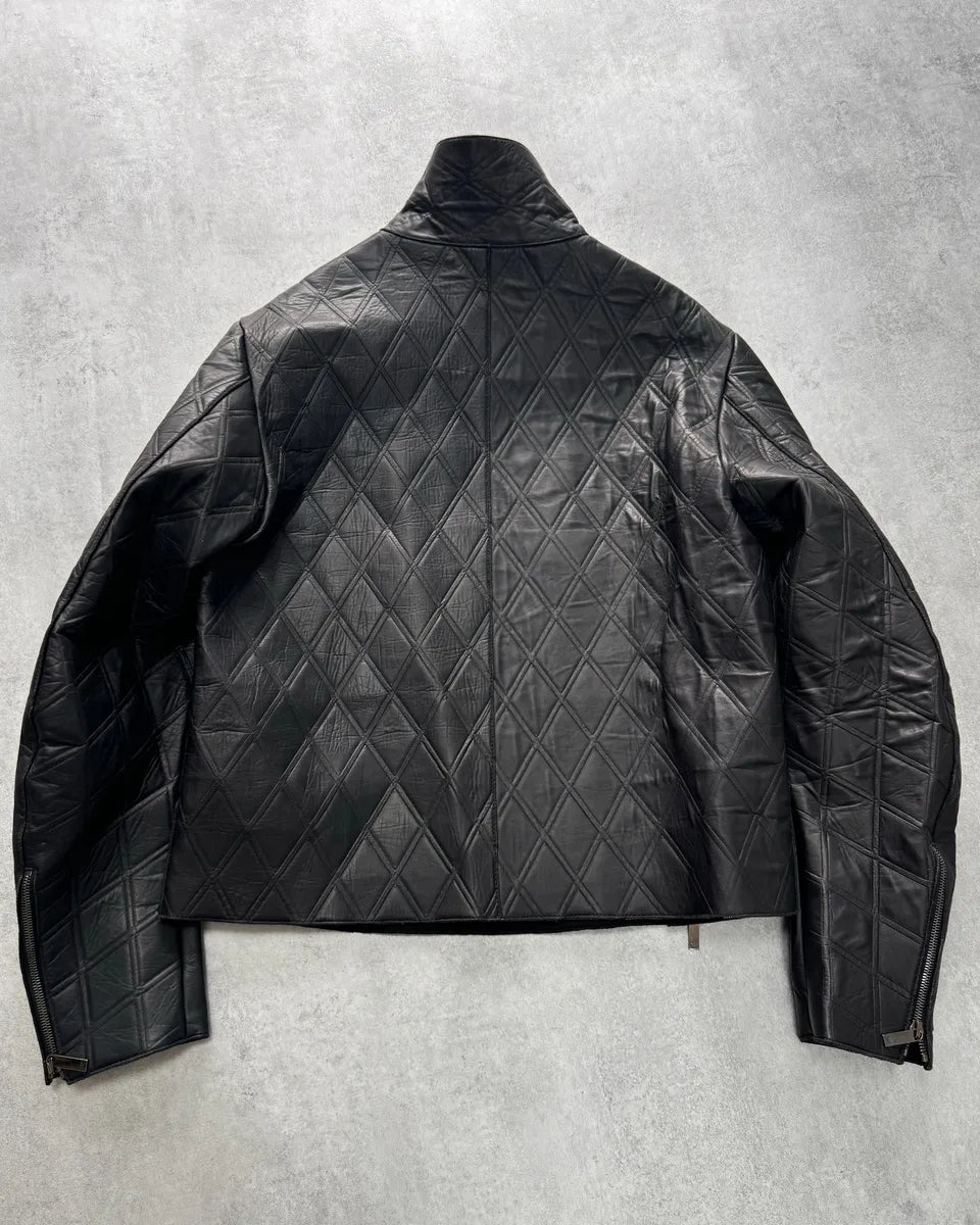 FW2013 Emporio Armani Asymmetrical Losange Leather Jacket (M) YULqboK 2