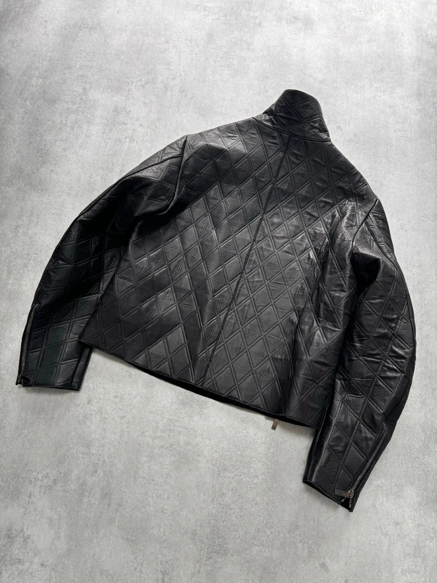 FW2013 Emporio Armani Asymmetrical Losange Leather Jacket (M) YULqboK 3