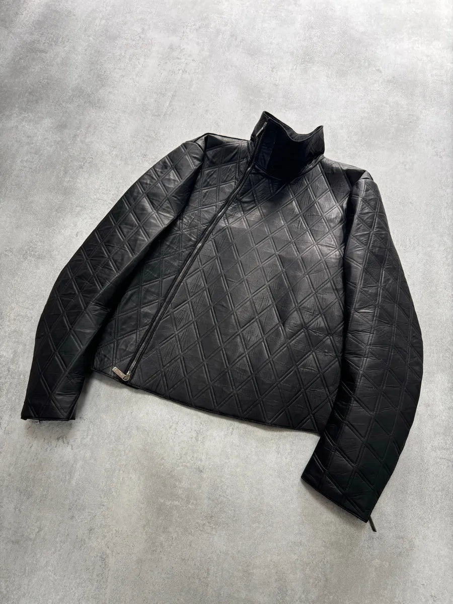 FW2013 Emporio Armani Asymmetrical Losange Leather Jacket (M) YULqboK 4