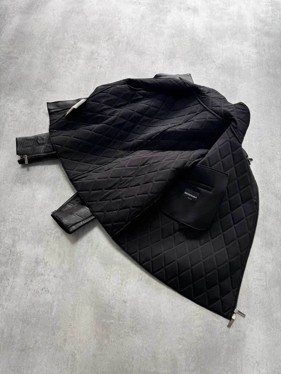 FW2013 Emporio Armani Asymmetrical Losange Leather Jacket (M) YULqboK 5