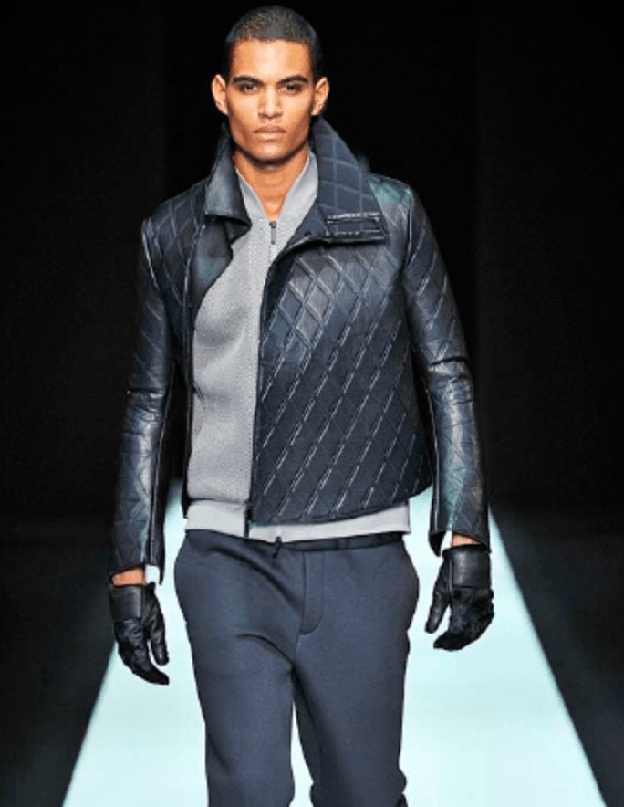 FW2013 Emporio Armani Asymmetrical Losange Leather Jacket (M) YULqboK 0