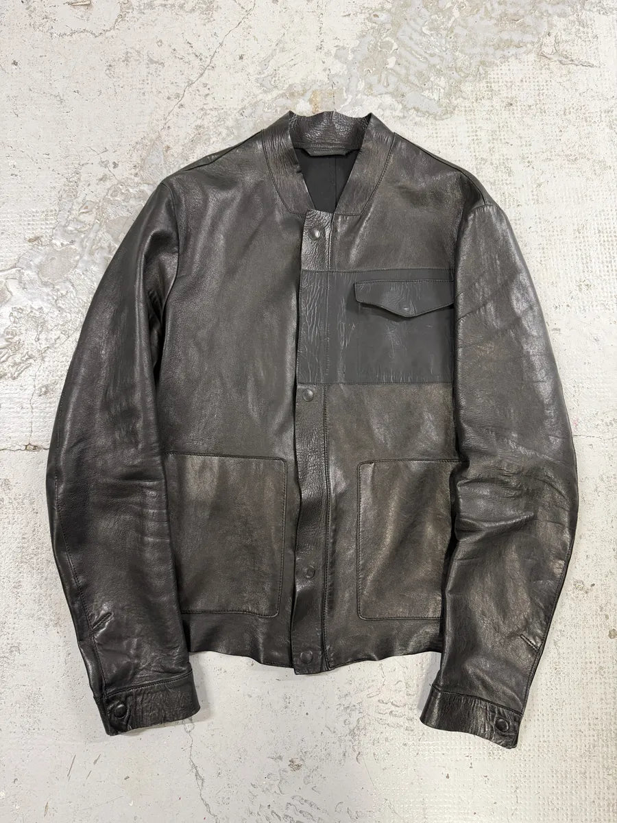 FW2013 Emporio Armani Avant-Garde Buttoned Black Leather Jacket fXqquHo 5