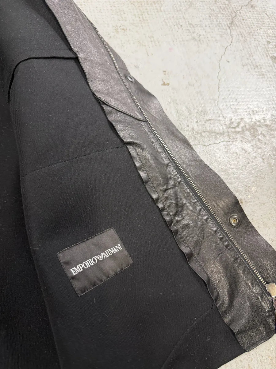 FW2013 Emporio Armani Avant-Garde Buttoned Black Leather Jacket fXqquHo 8