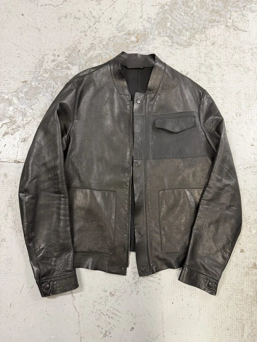 FW2013 Emporio Armani Avant-Garde Buttoned Black Leather Jacket fXqquHo 9