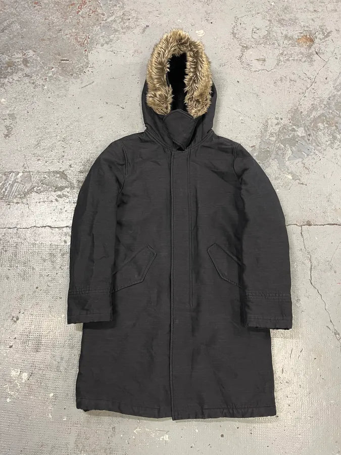 FW2013 Emporio Armani Black Faux Fur Hooded Long Jacket VAkLKPP 0