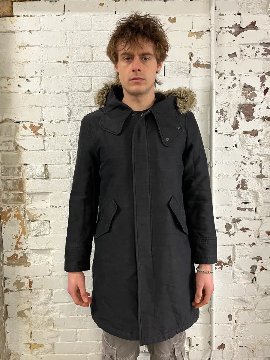 FW2013 Emporio Armani Black Faux Fur Hooded Long Jacket VAkLKPP 1