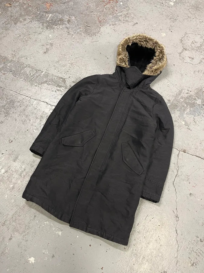 FW2013 Emporio Armani Black Faux Fur Hooded Long Jacket VAkLKPP 3