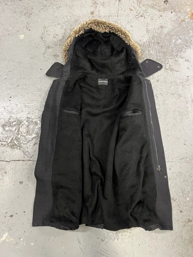FW2013 Emporio Armani Black Faux Fur Hooded Long Jacket VAkLKPP 7