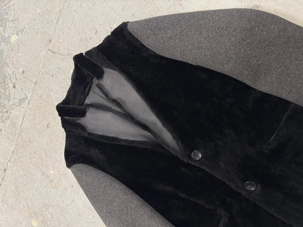 FW2013 Emporio Armani Black Sherling Wool Sleeves Jacket (L) 2