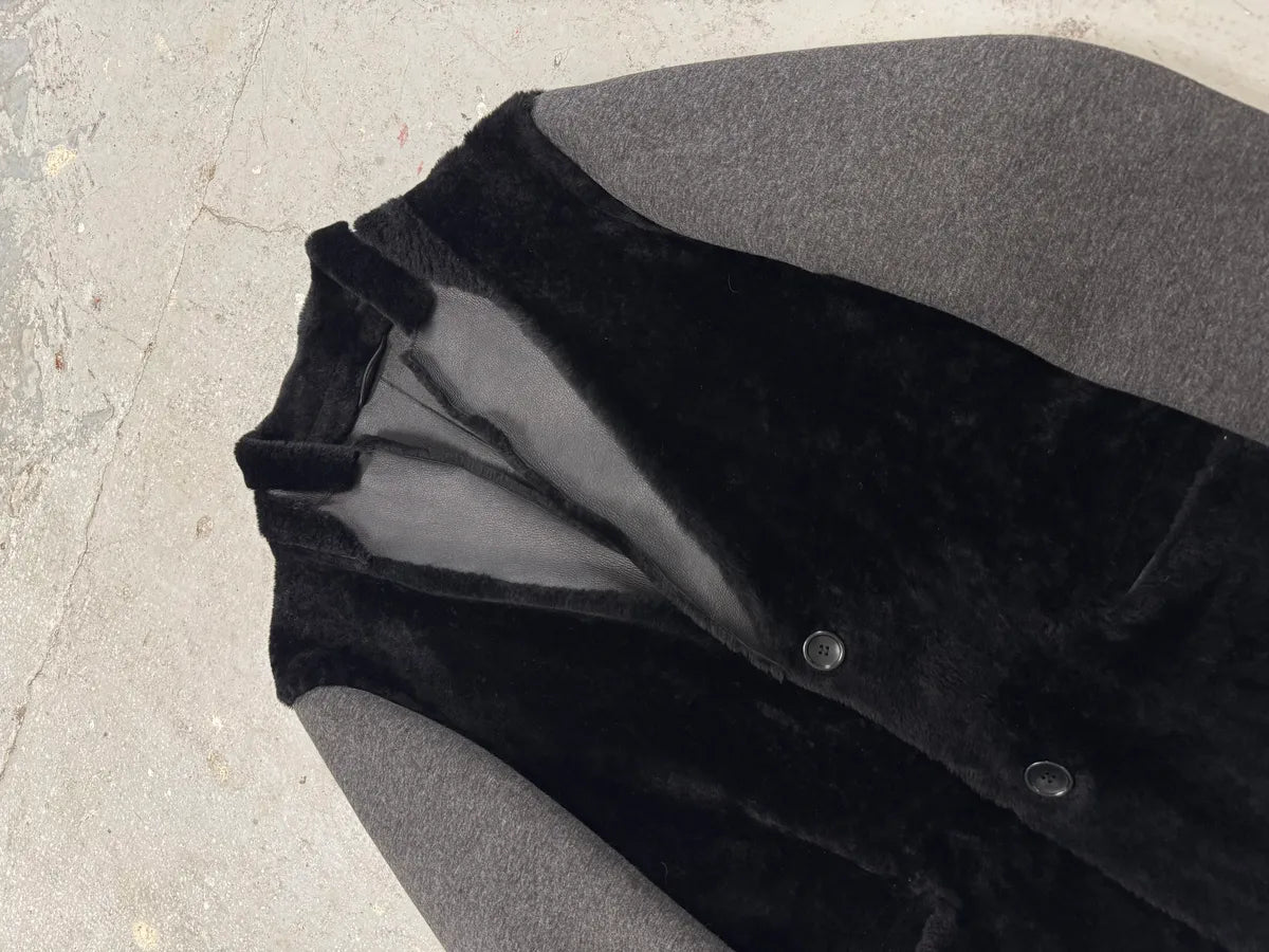 FW2013 Emporio Armani Black Sherling Wool Sleeves Jacket (L) 2