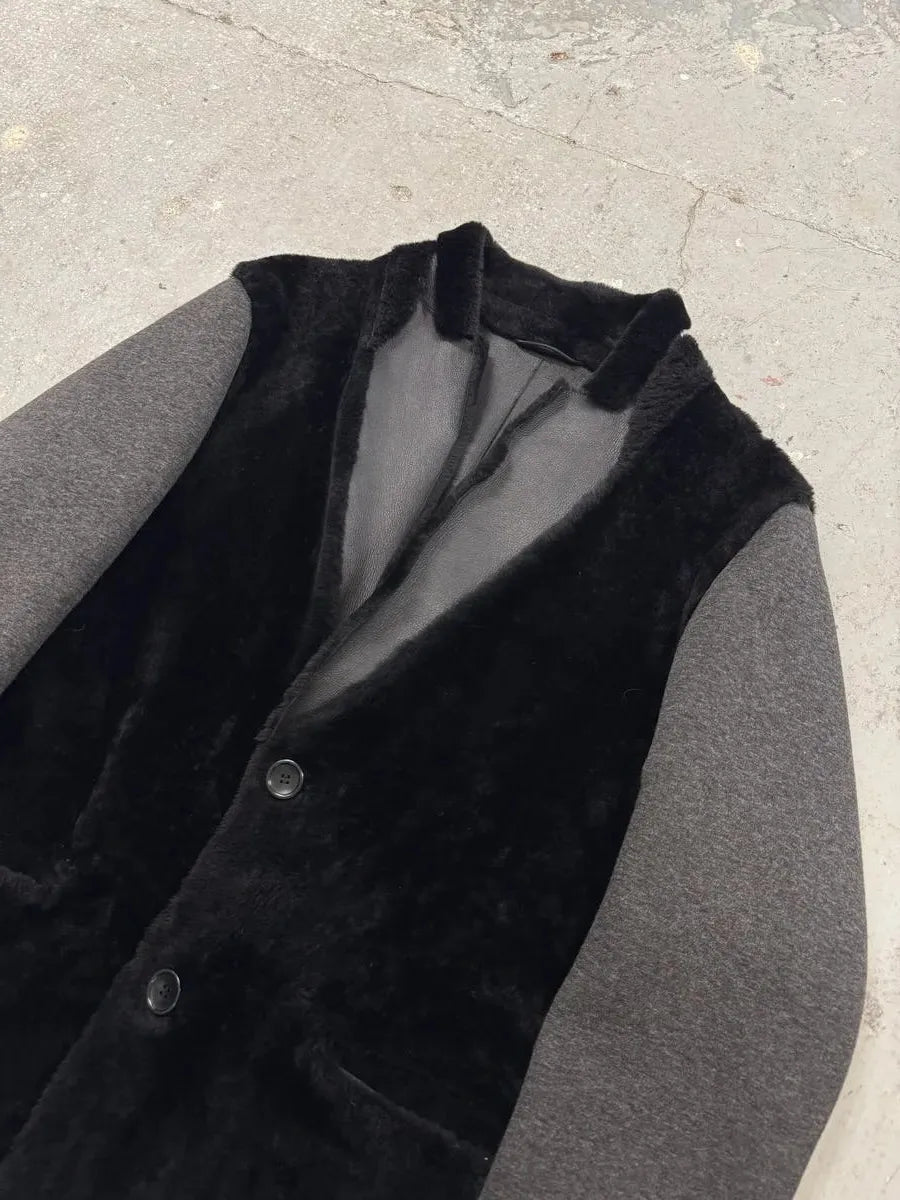 FW2013 Emporio Armani Black Sherling Wool Sleeves Jacket vGSZODv 2