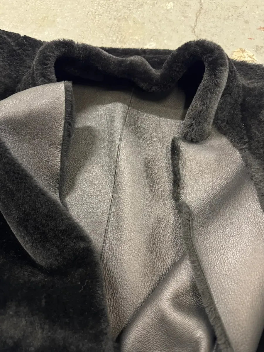 FW2013 Emporio Armani Black Sherling Wool Sleeves Jacket vGSZODv 7