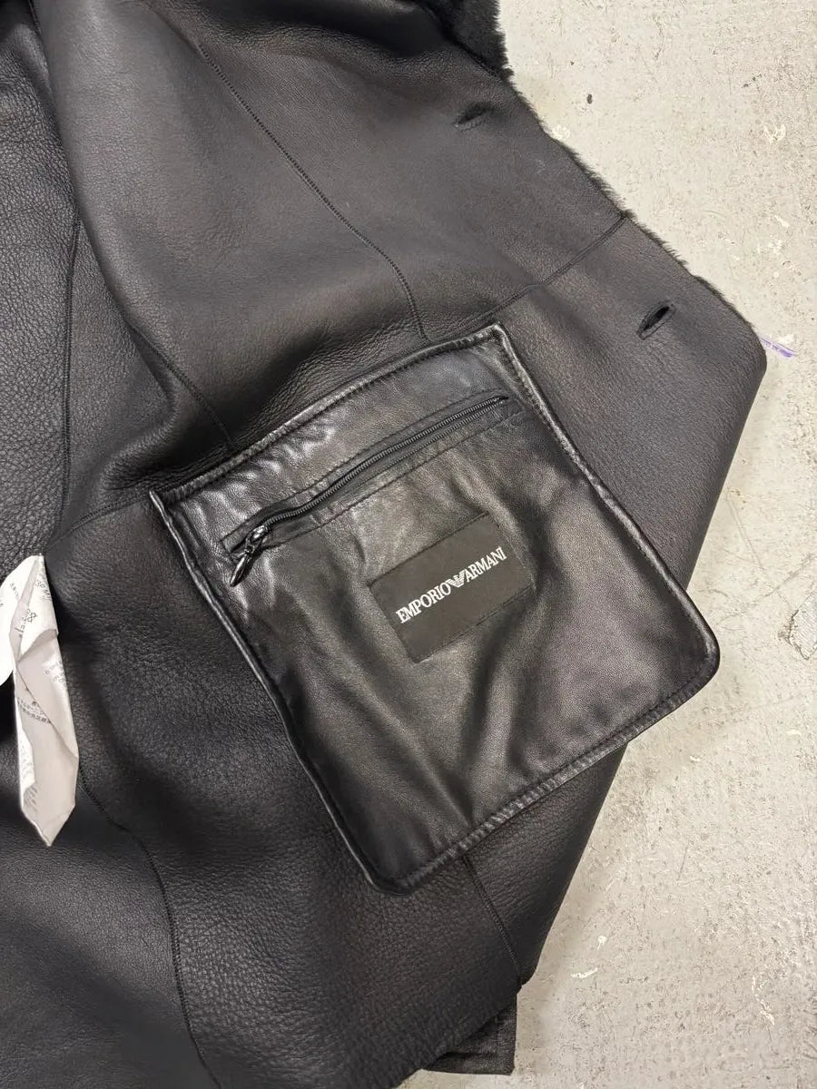 FW2013 Emporio Armani Black Sherling Wool Sleeves Jacket vGSZODv 8