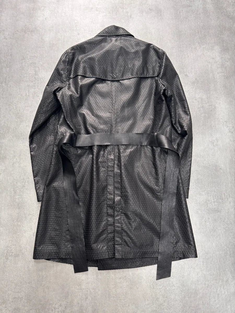 FW2013 Emporio Armani Honeycomb Black Leather Trench Coat ncdLAhT 2