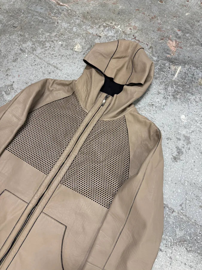 FW2013 Emporio Armani Hooded Beige Grey Leather Jacket (M) XPnVqKV 3