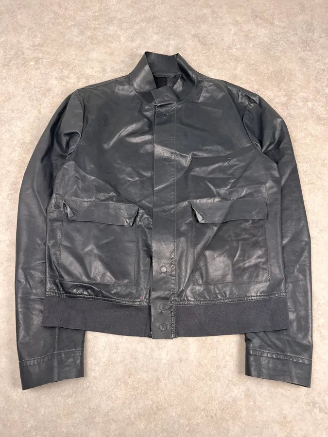 FW2013 Emporio Armani Pure Grey Leather Jacket qGiMXJD 0