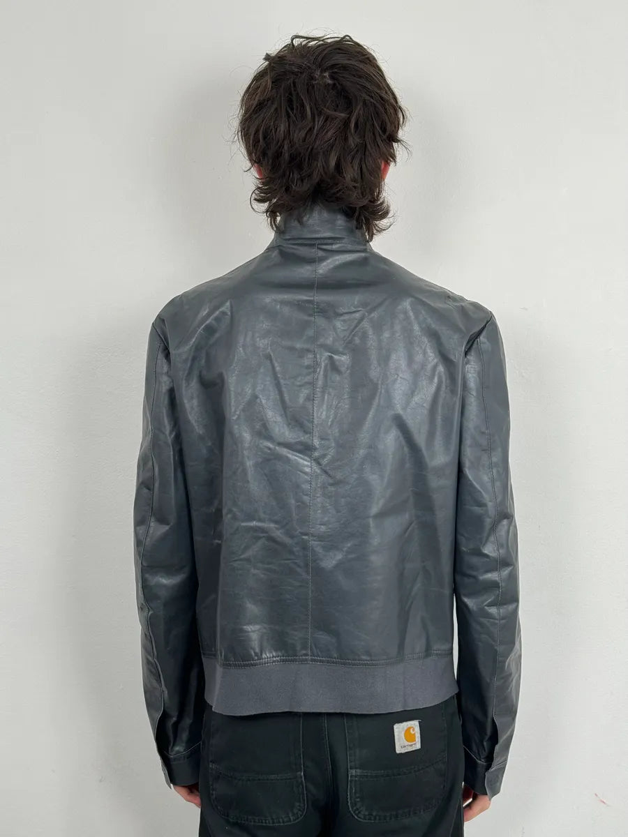 FW2013 Emporio Armani Pure Grey Leather Jacket qGiMXJD 2