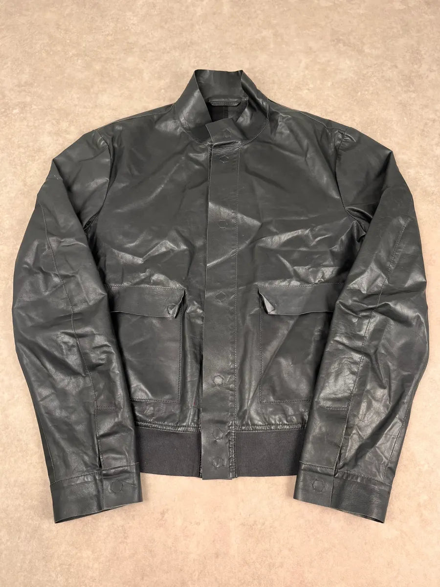 FW2013 Emporio Armani Pure Grey Leather Jacket qGiMXJD 3