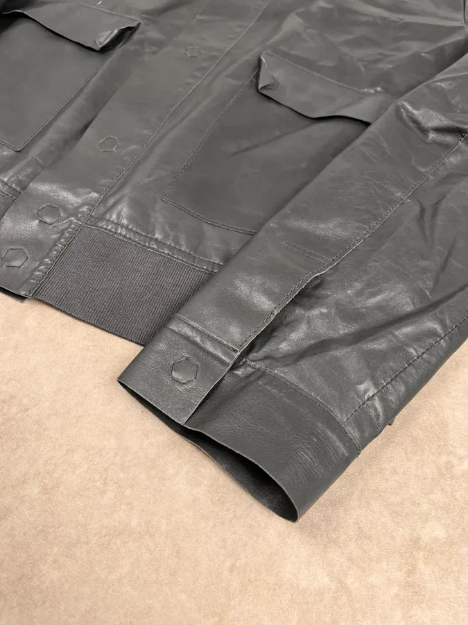 FW2013 Emporio Armani Pure Grey Leather Jacket qGiMXJD 5