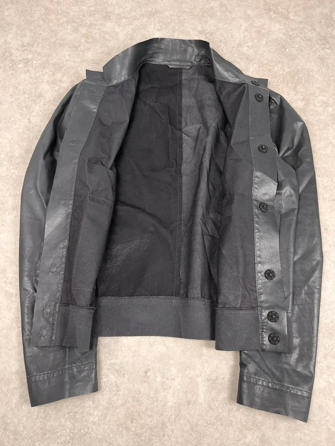 FW2013 Emporio Armani Pure Grey Leather Jacket qGiMXJD 8