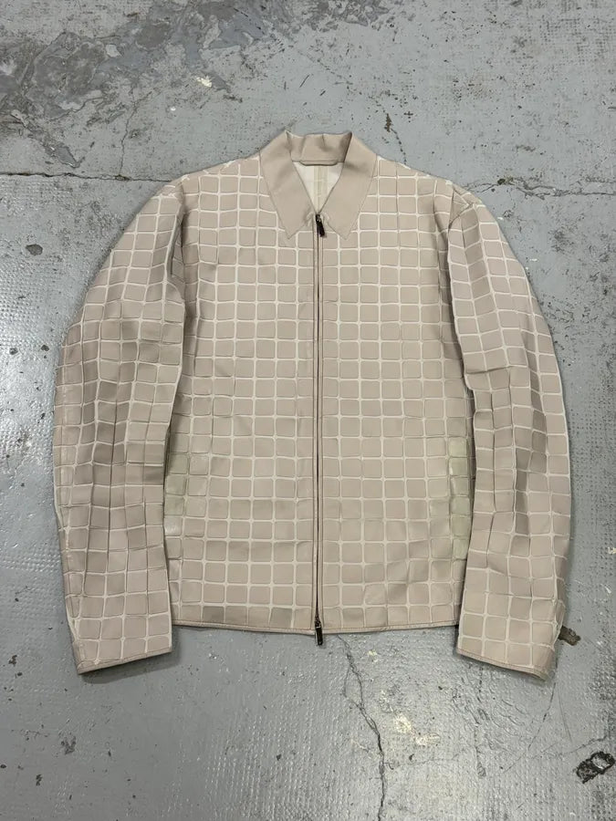 SS2014 Emporio Armani Square Beige Leather Bomber Jacket vAhGjnT 0