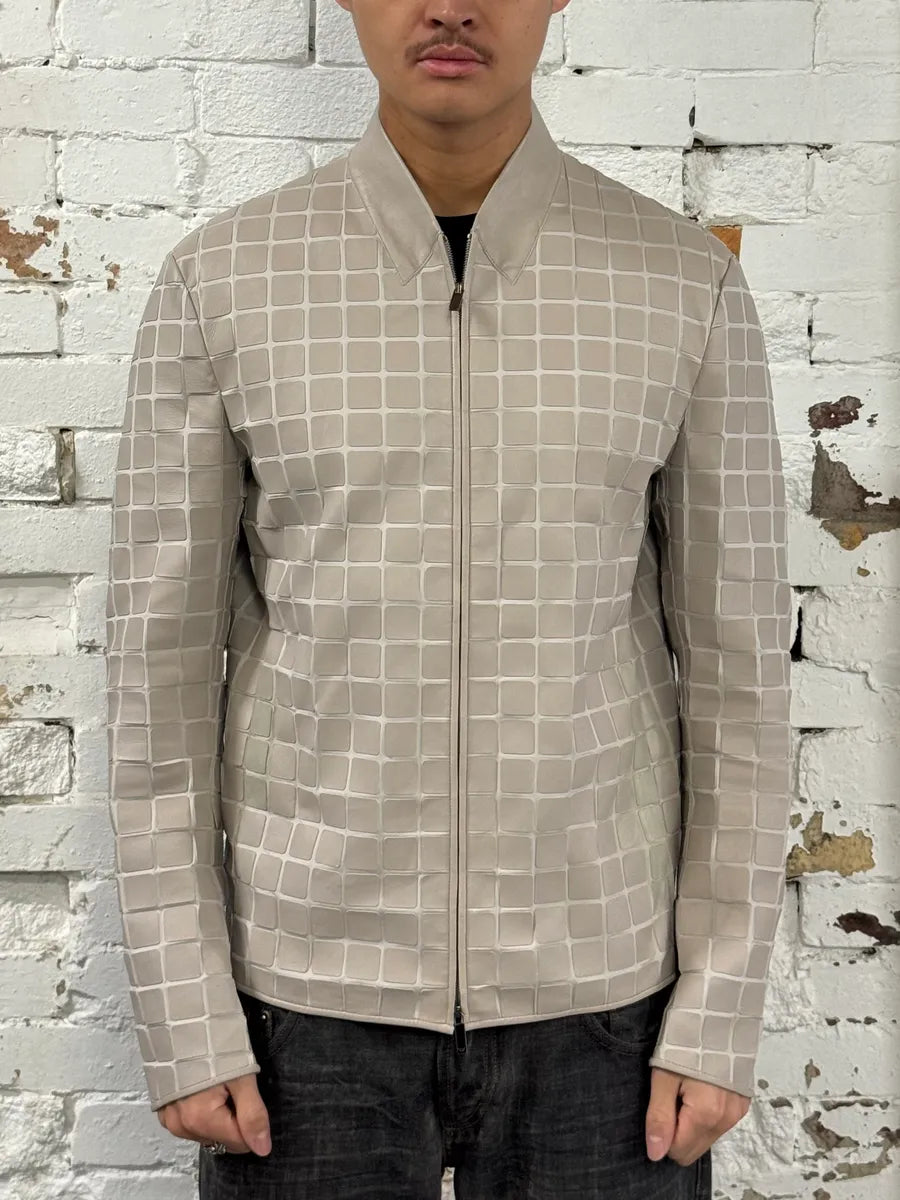 SS2014 Emporio Armani Square Beige Leather Bomber Jacket vAhGjnT 2