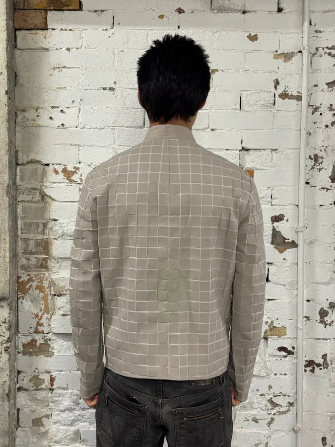 SS2014 Emporio Armani Square Beige Leather Bomber Jacket vAhGjnT 3