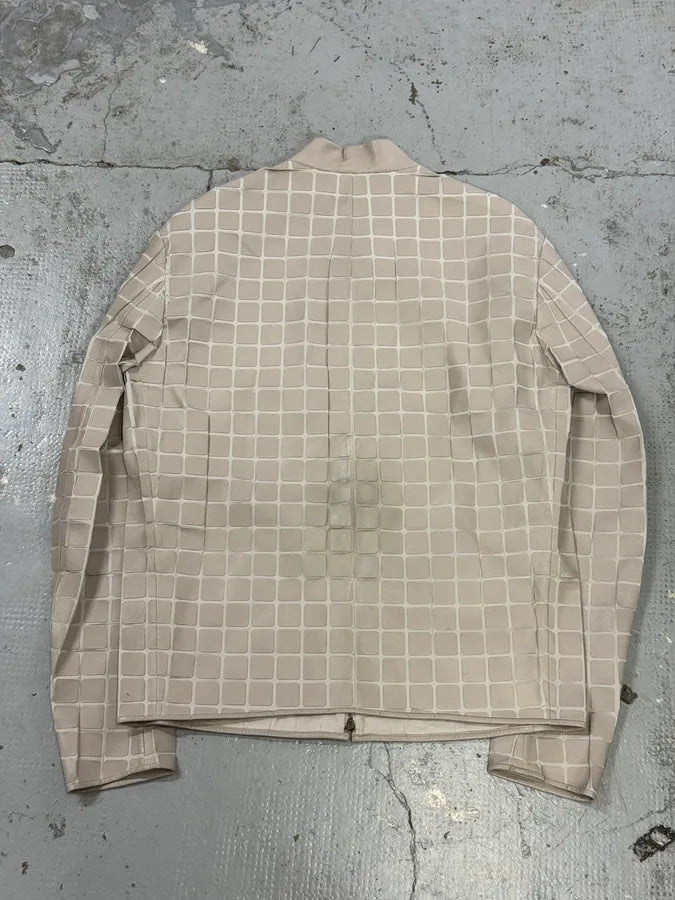 SS2014 Emporio Armani Square Beige Leather Bomber Jacket vAhGjnT 5