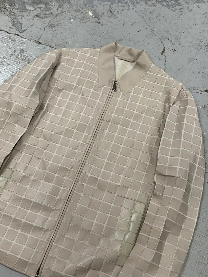 SS2014 Emporio Armani Square Beige Leather Bomber Jacket vAhGjnT 7