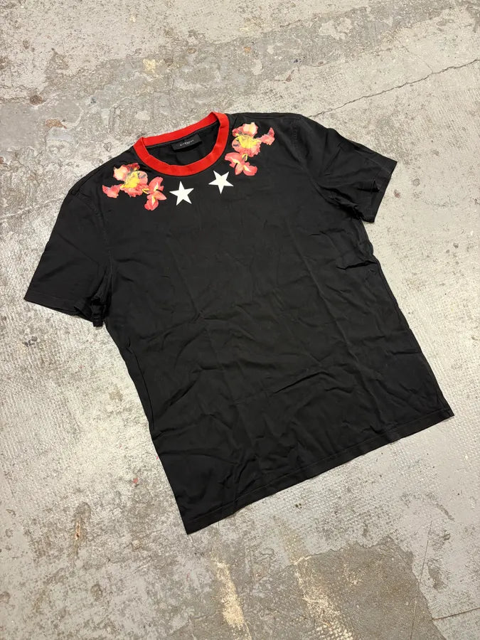 FW2013 Givenchy Red Flowers Stars Black T-Shirt sSIhtbx 3