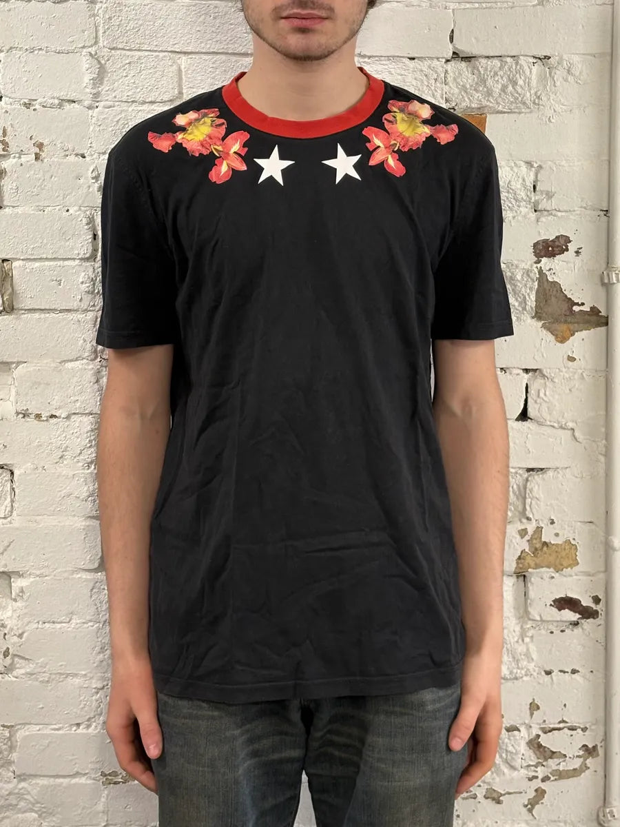FW2013 Givenchy Red Flowers Stars Black T-Shirt sSIhtbx 1