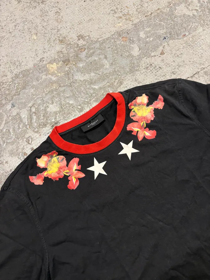 FW2013 Givenchy Red Flowers Stars Black T-Shirt sSIhtbx 4