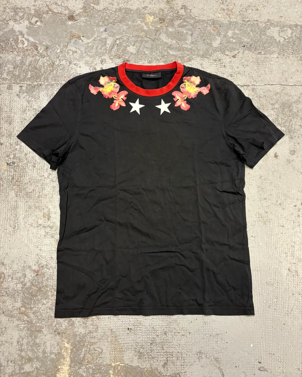 FW2013 Givenchy Red Flowers Stars Black T-Shirt sSIhtbx 0