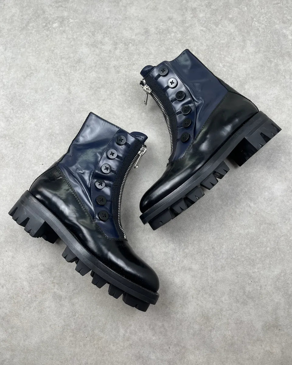 FW2013 Miu Miu Navy & Black Leather Zip Buttoned Combat Boots OcFzZyx 2
