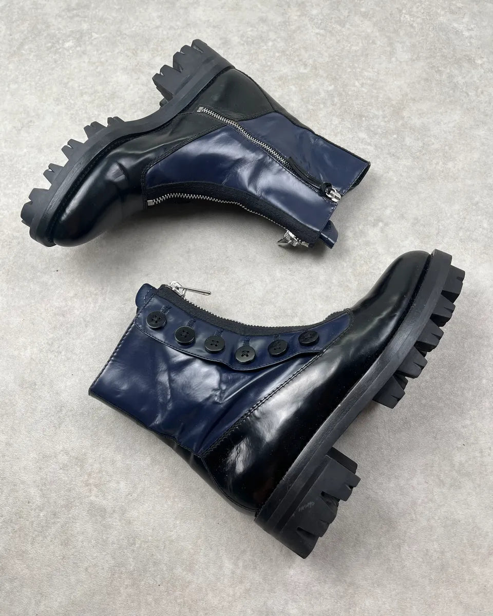 FW2013 Miu Miu Navy & Black Leather Zip Buttoned Combat Boots OcFzZyx 3