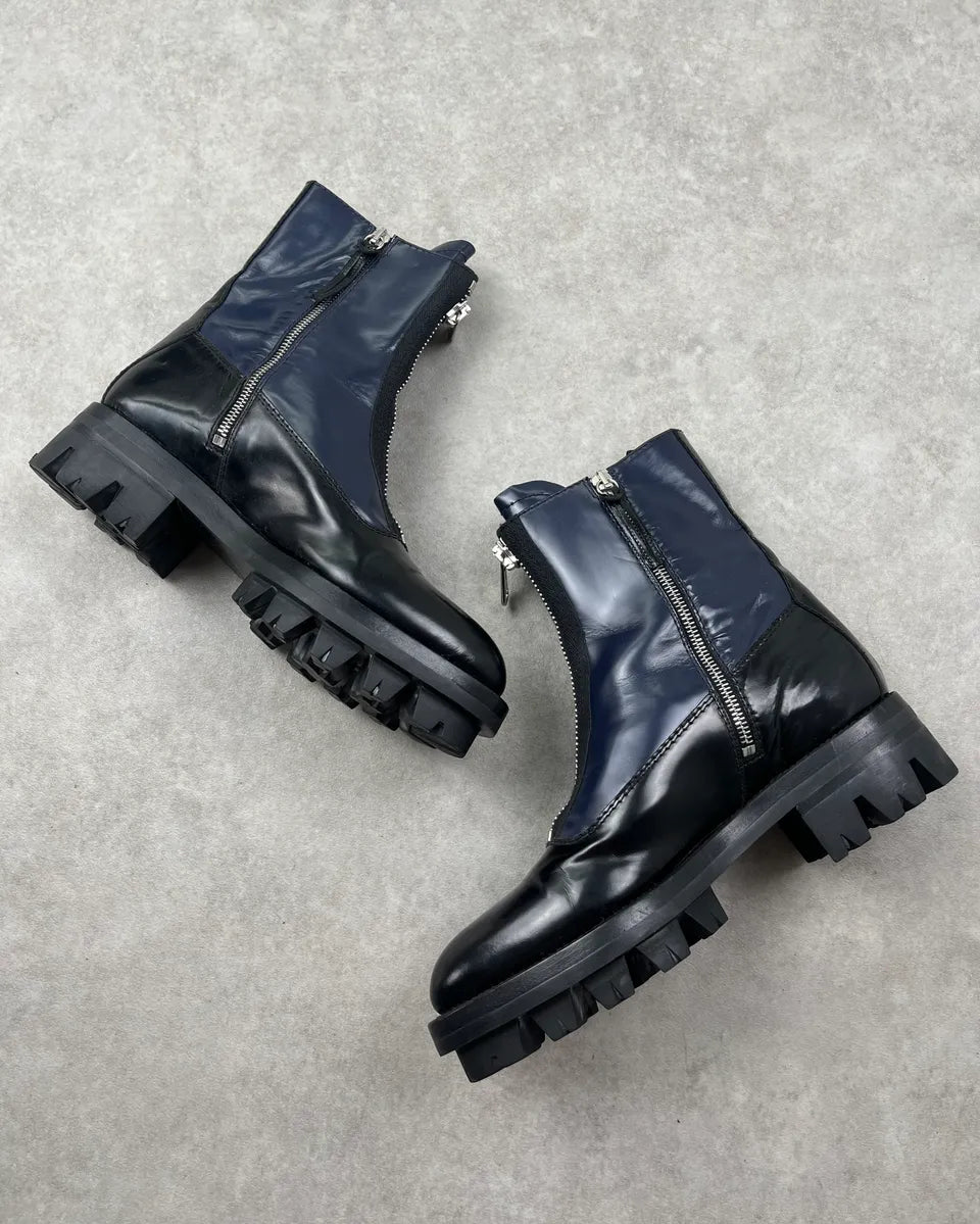 FW2013 Miu Miu Navy & Black Leather Zip Buttoned Combat Boots OcFzZyx 4