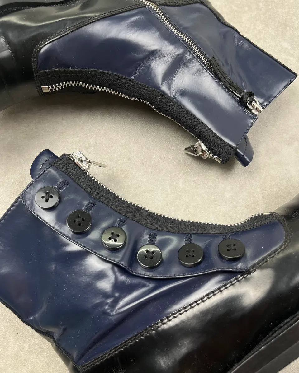 FW2013 Miu Miu Navy & Black Leather Zip Buttoned Combat Boots OcFzZyx 5