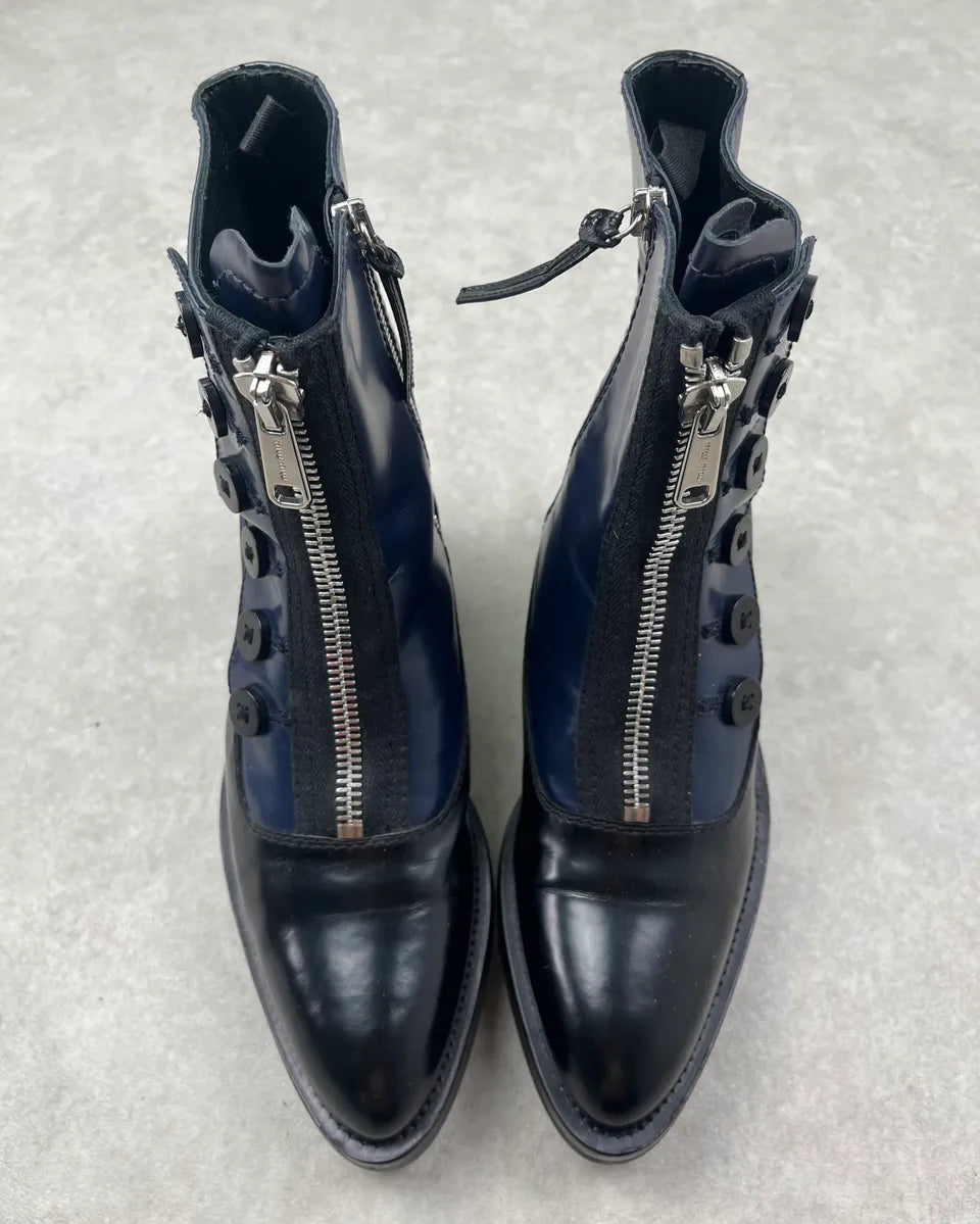 FW2013 Miu Miu Navy & Black Leather Zip Buttoned Combat Boots OcFzZyx 6