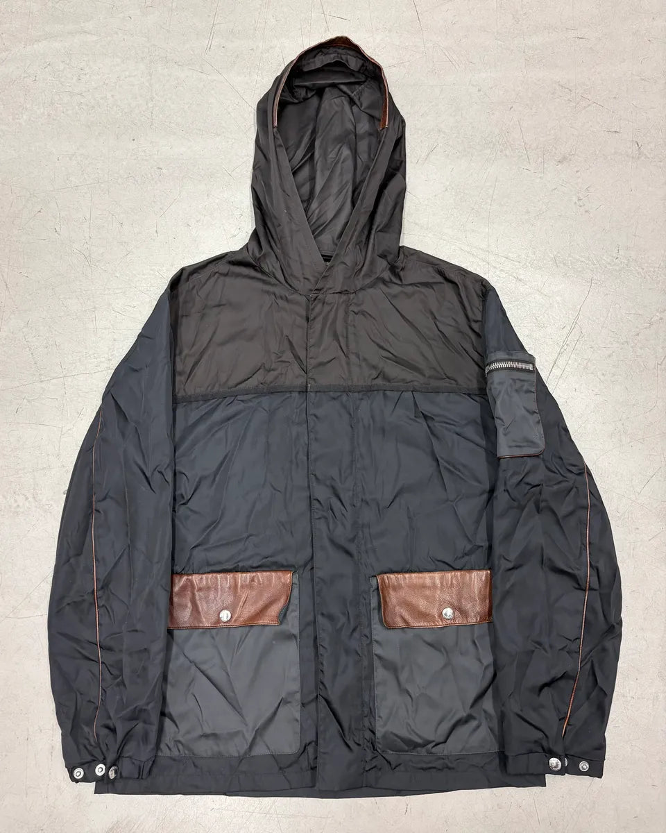FW2013 Prada Black Nylon & Leather Windbreaker Jacket ZQXzevY 0