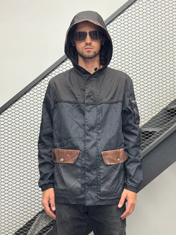 FW2013 Prada Black Nylon & Leather Windbreaker Jacket ZQXzevY 1
